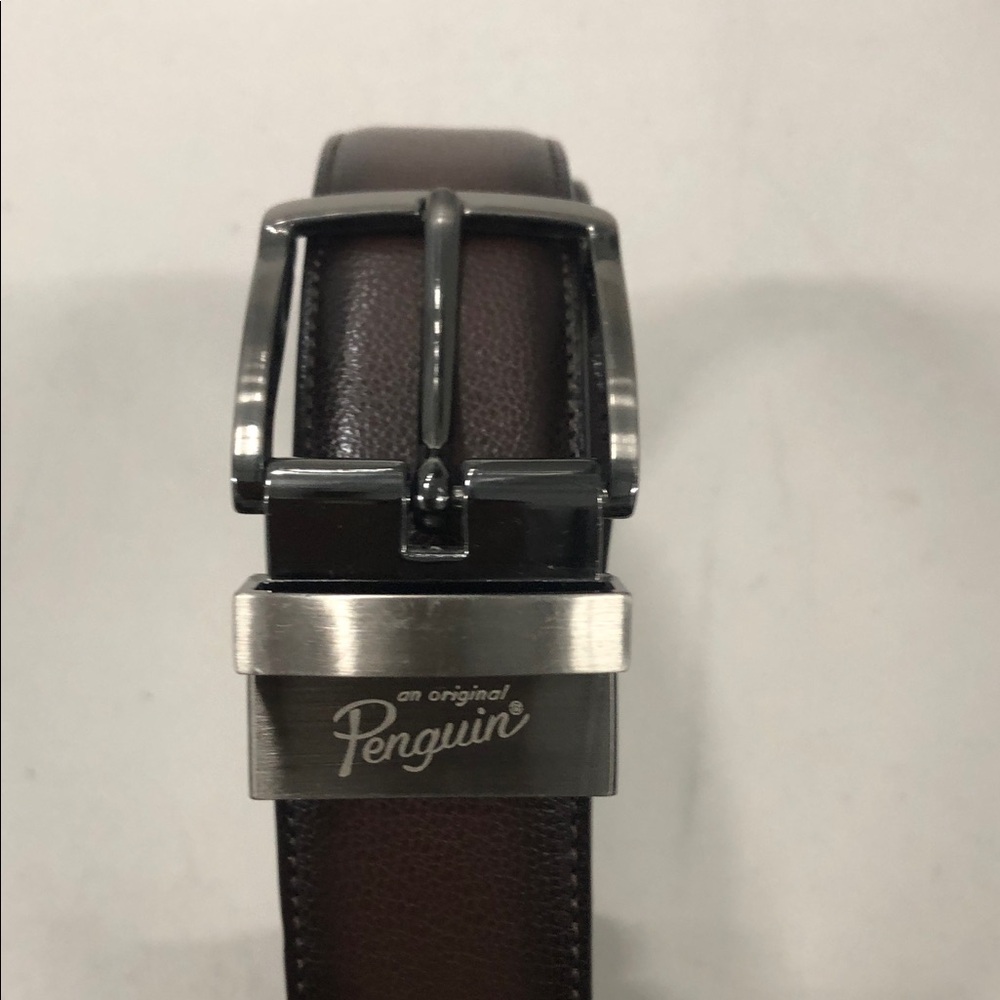Original Penguin Brown Leather Belt with Silver Buckle